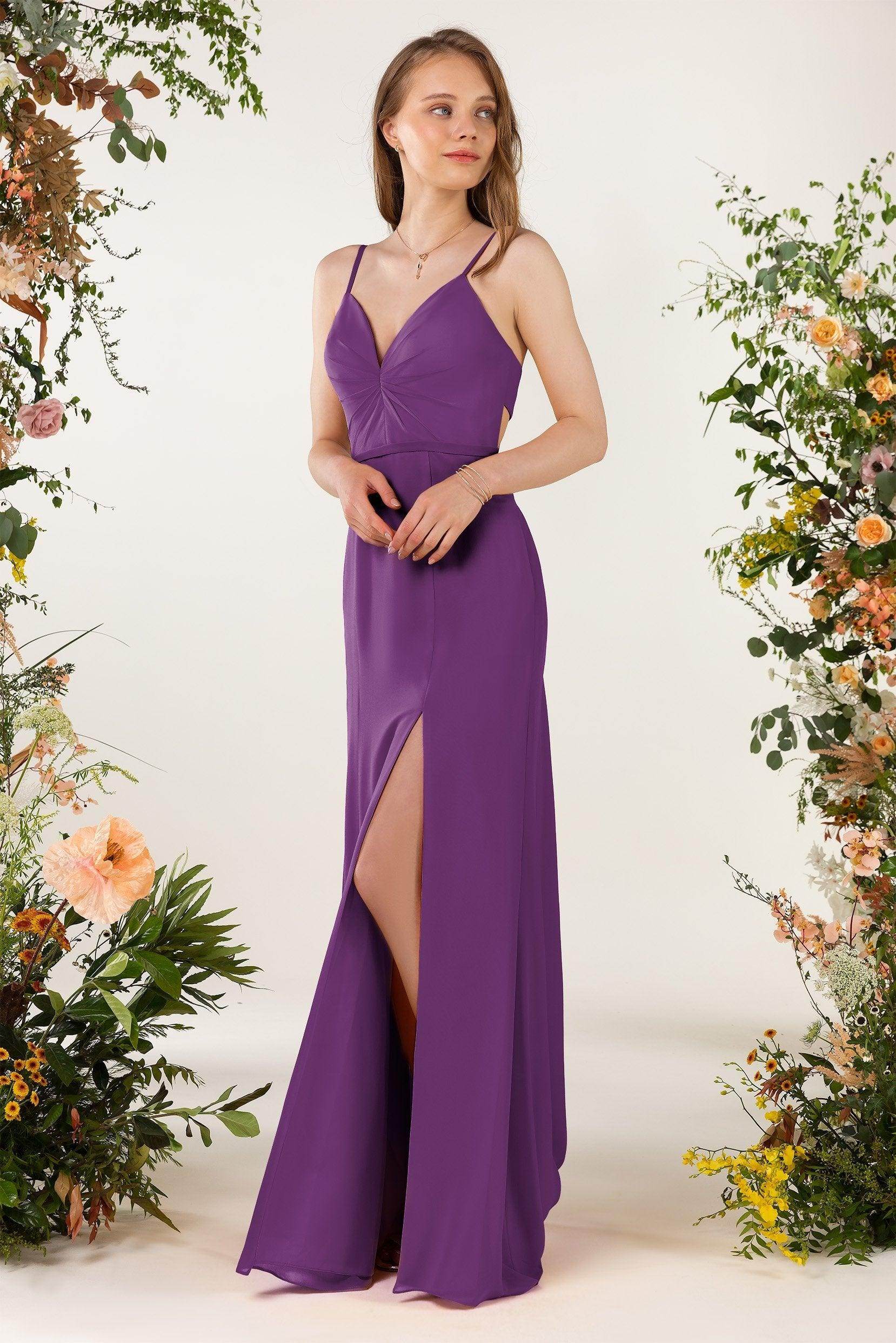 Sheath Sweep-Brush Train Chiffon Bridesmaid Dress CB0466 - COCOMELODY